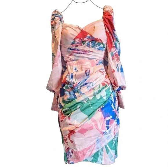 Mandira Wirk Multi Color Satin Printed Draped Dress - Picture 3 of 13